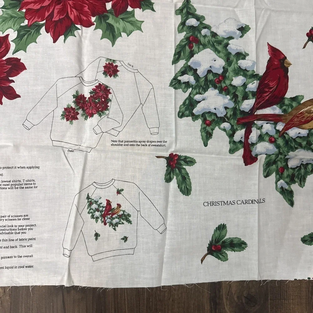 Christmas Greenery Wearable Art Cut & Sew Applique Panel Poinsettias Cranston